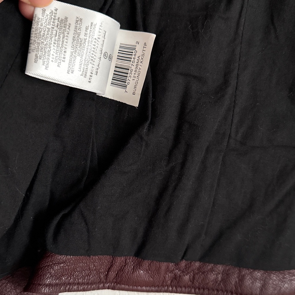 BCBG MAXAZRIA Burgundy Moto Zip Leather Jacket XXS $598 - Picture 8 of 10